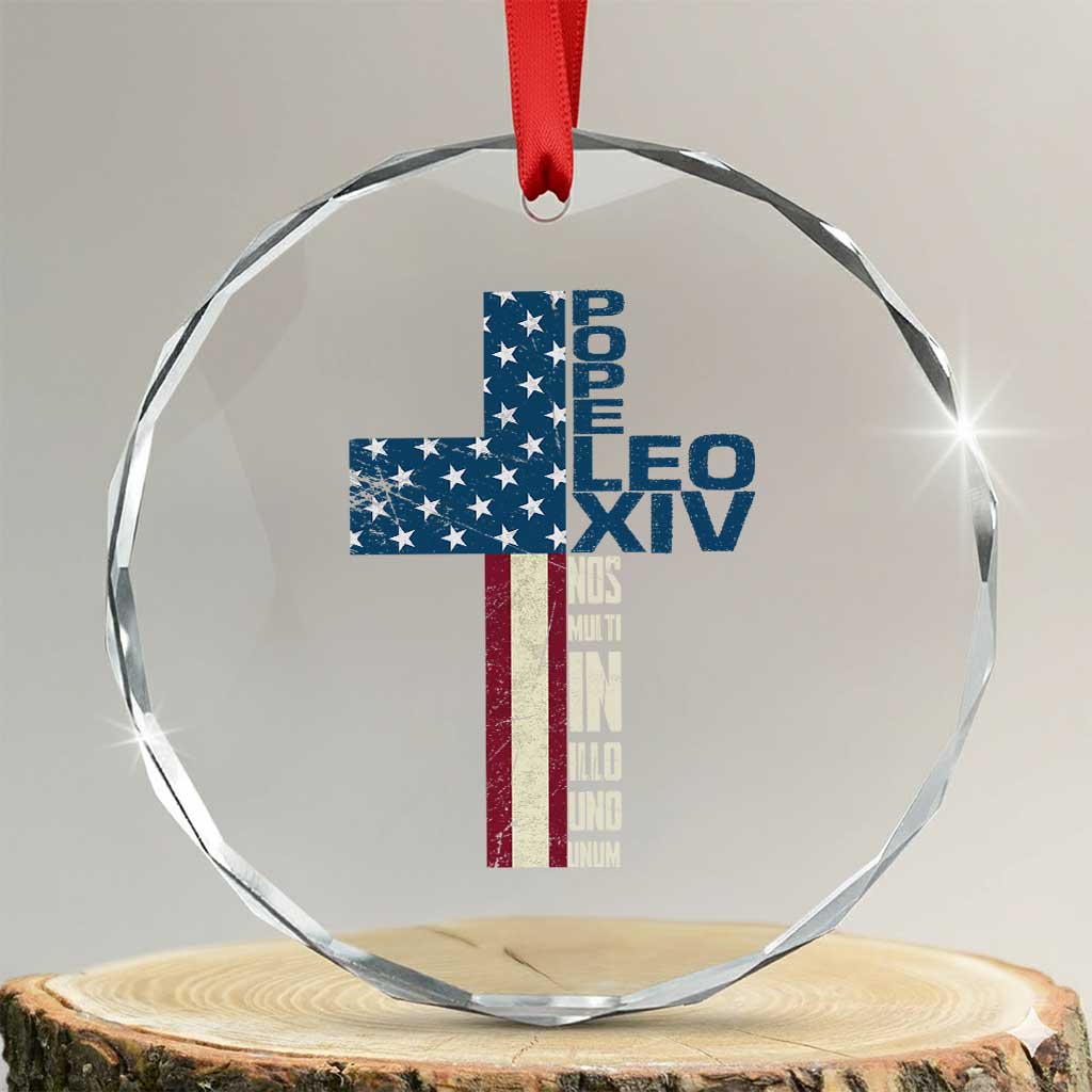 267th Pope Leo XIV Crystal Glass Ornament Nos Multi In Illo Uno Unum American Cross TS02