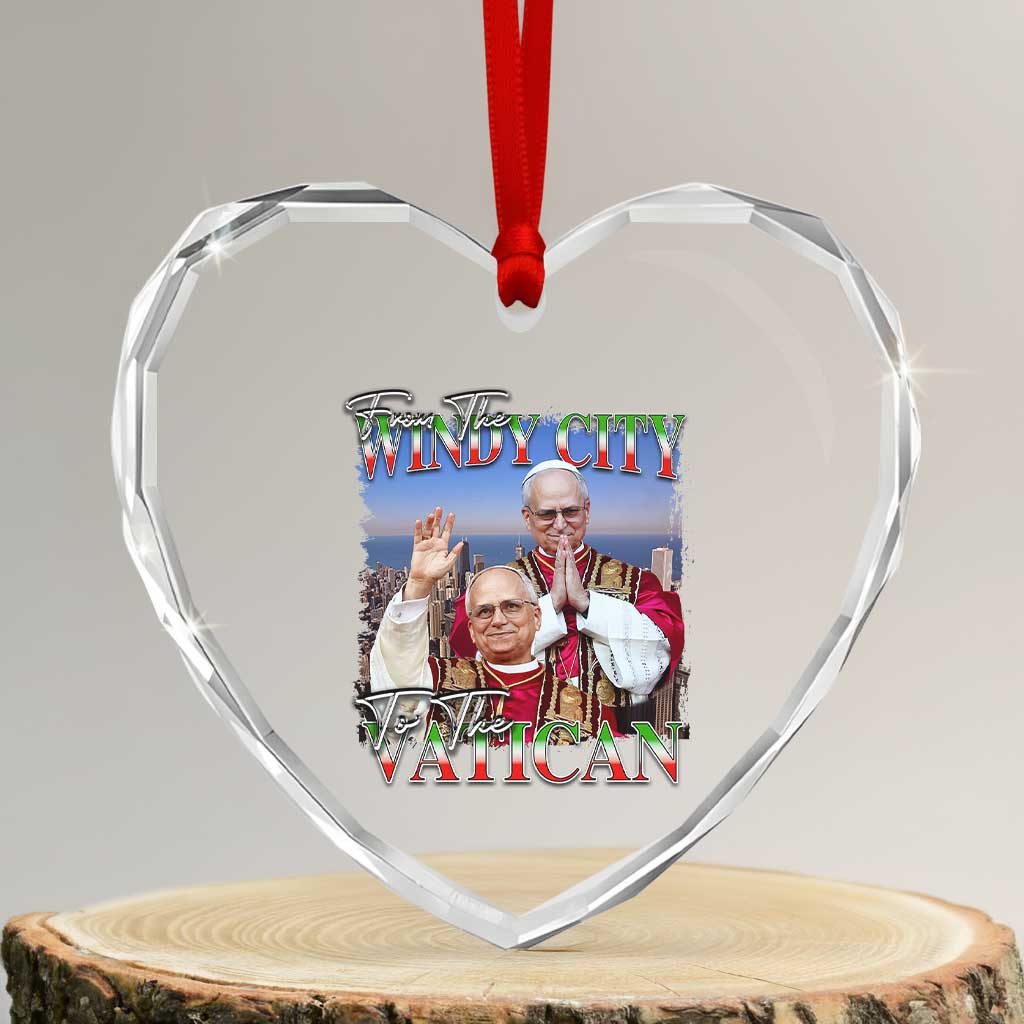 267th Pope Leo XIV Heart Crystal Glass Ornament From The Windy City To The Vatican US Chicago Pride - Wonder Print Shop
