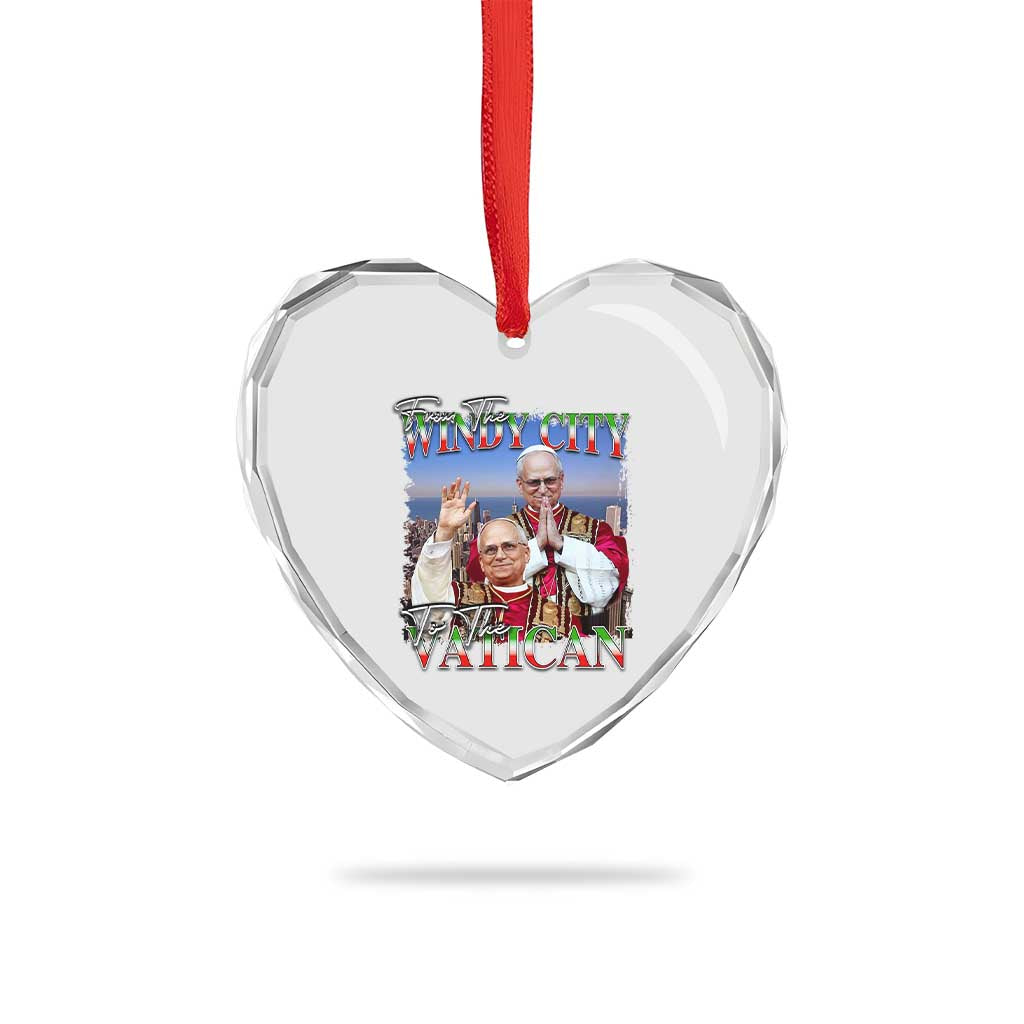 267th Pope Leo XIV Heart Crystal Glass Ornament From The Windy City To The Vatican US Chicago Pride - Wonder Print Shop