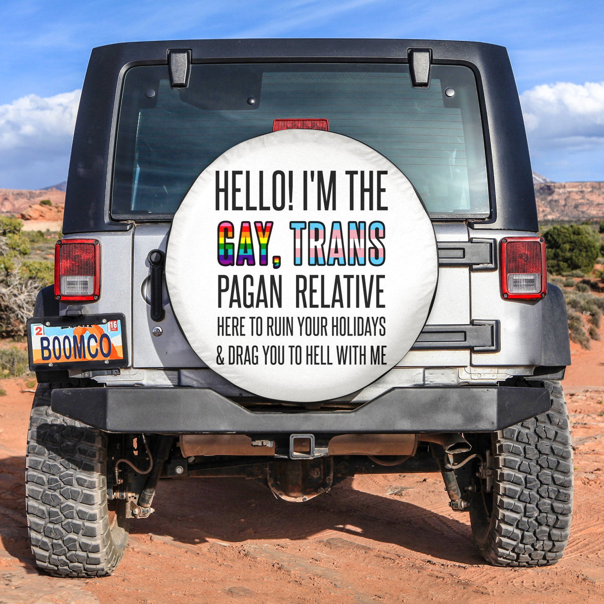LGBT Tire Covers - Hello I'm The Gay, Trans Pagan Relative Spare Tire Cover NO.221 LT8 - Wonder Print Shop