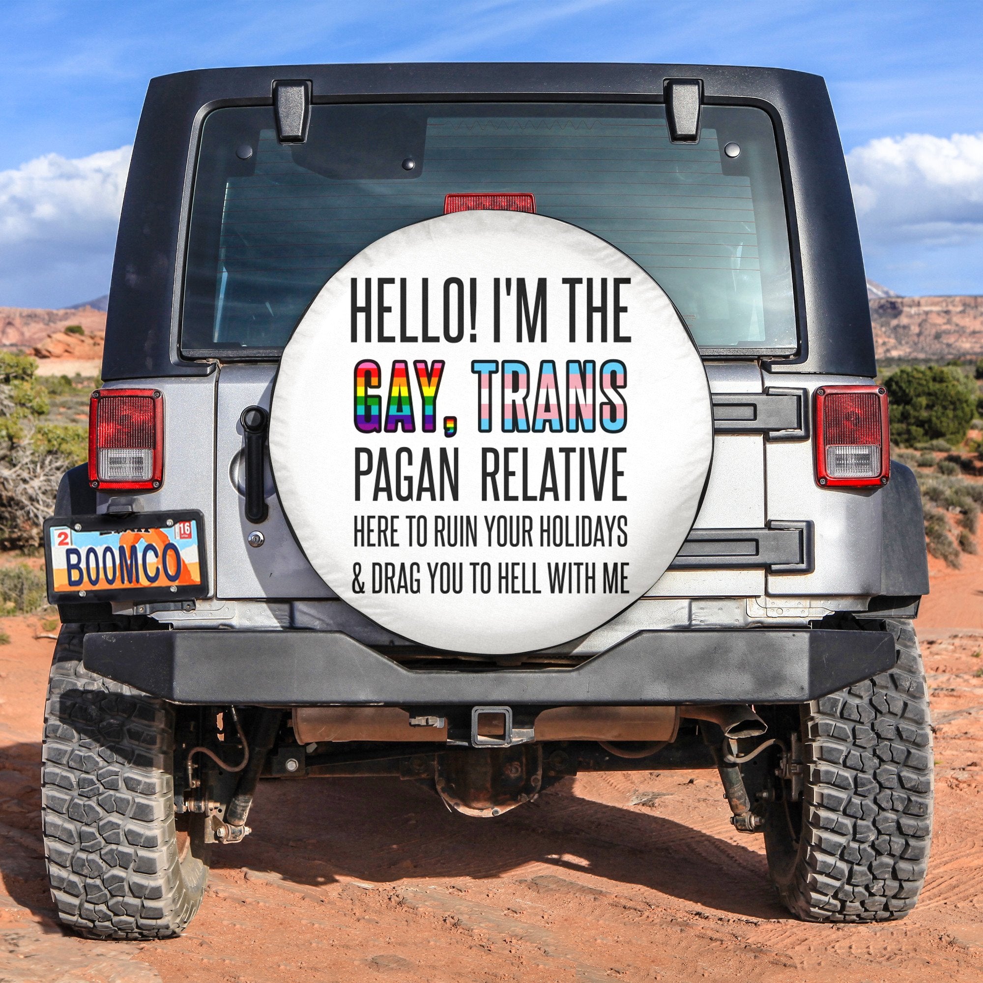 LGBT Tire Covers - Hello I'm The Gay, Trans Pagan Relative Spare Tire Cover NO.221 LT8 - Wonder Print Shop