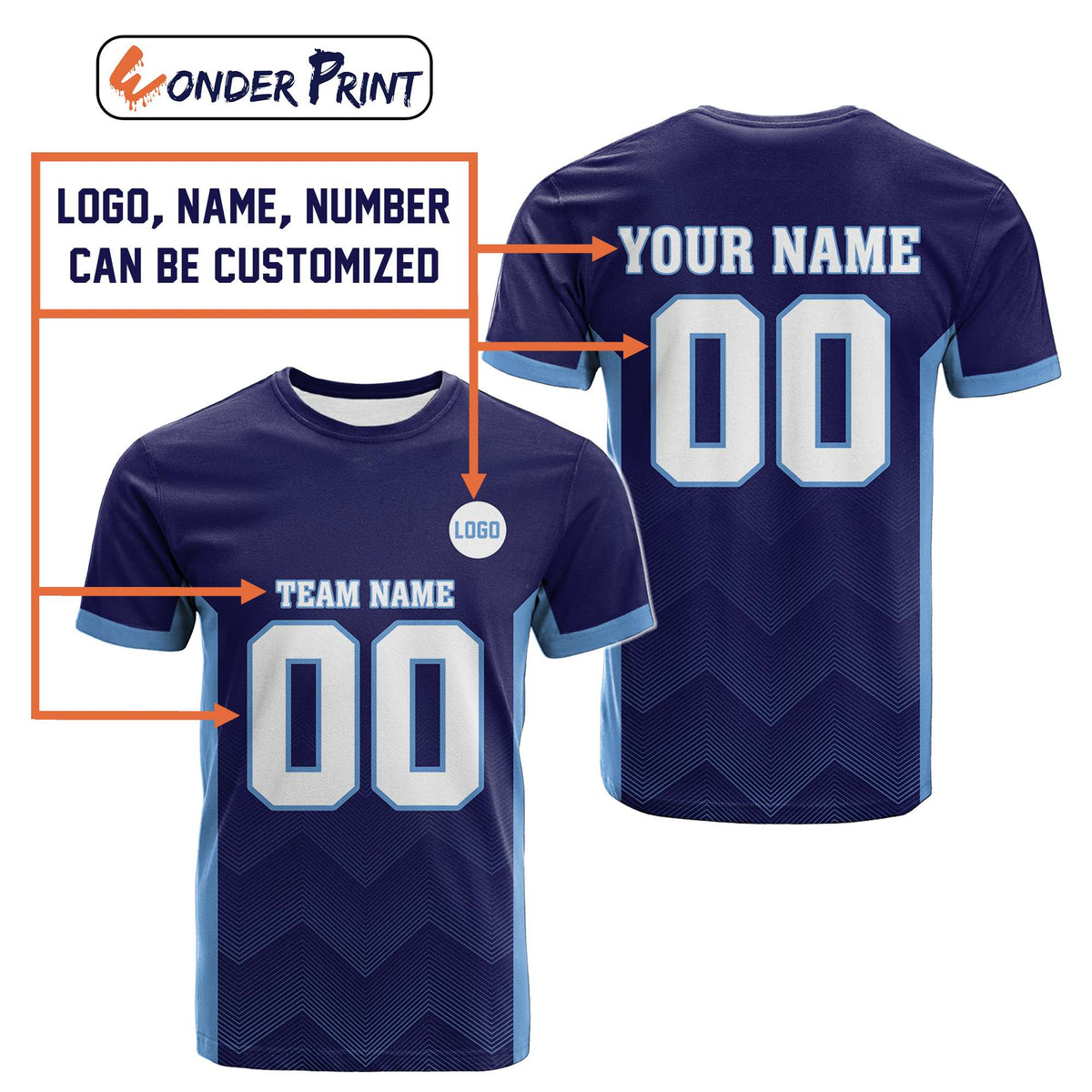 Custom Navy Blue T Shirt Sporty Style - Wonder Print Shop