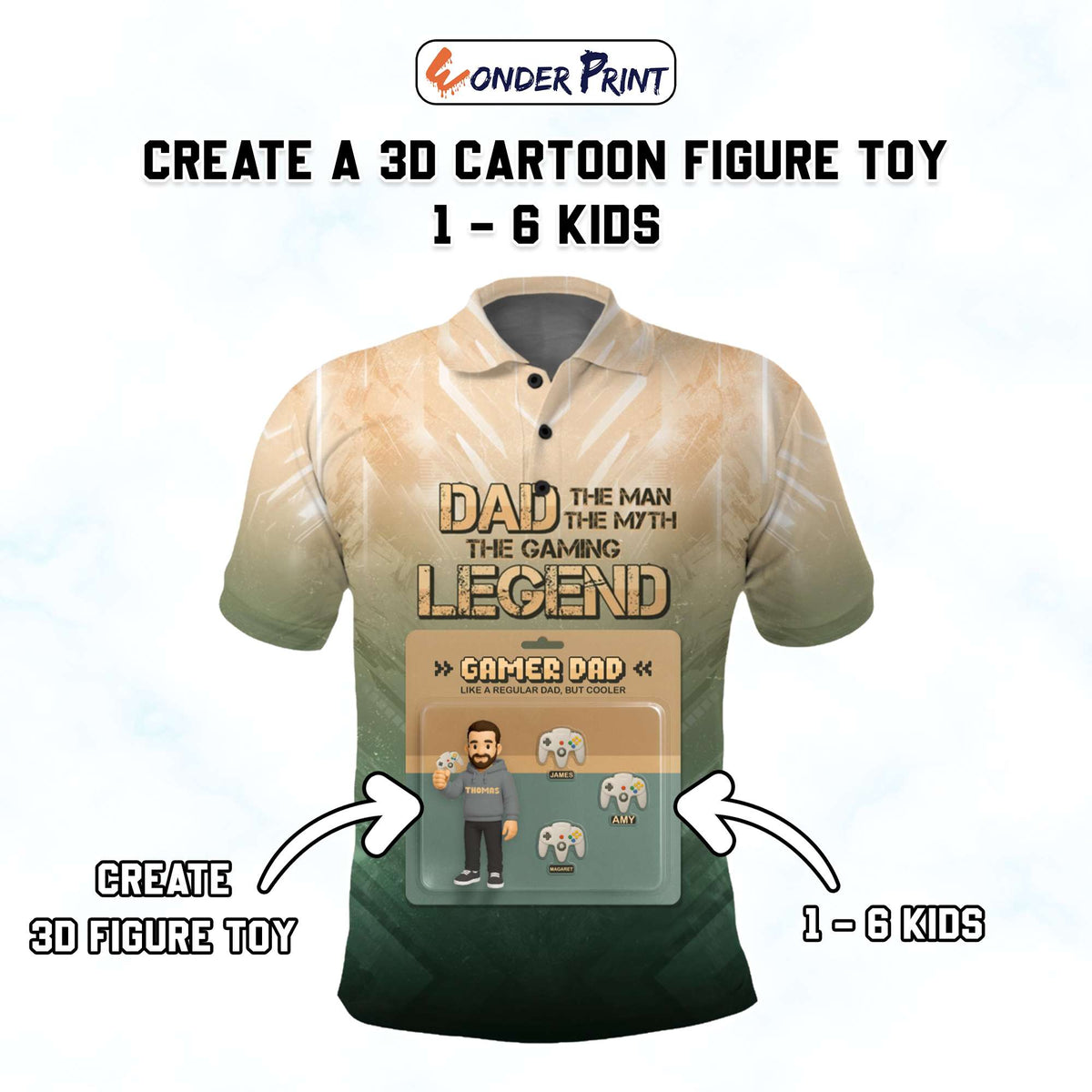Custom Gamer Father's Day Polo Shirt Dad The Man The Myth The Gaming Legend | Wonder Print Shop