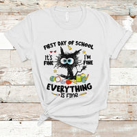 Funny First Day Of School Cat T Shirt It's Fine I'm Fine Everything Is Fine For Student Teacher - Wonder Print Shop