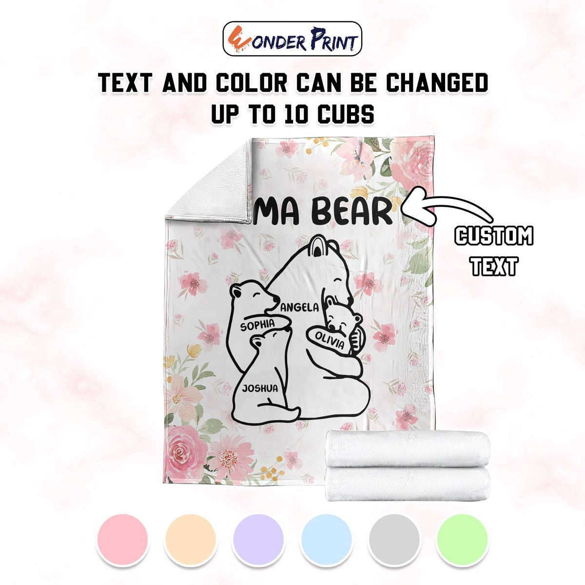 Custom Mother's Day Blanket Mama Bear With Cubs - Wonder Print Shop