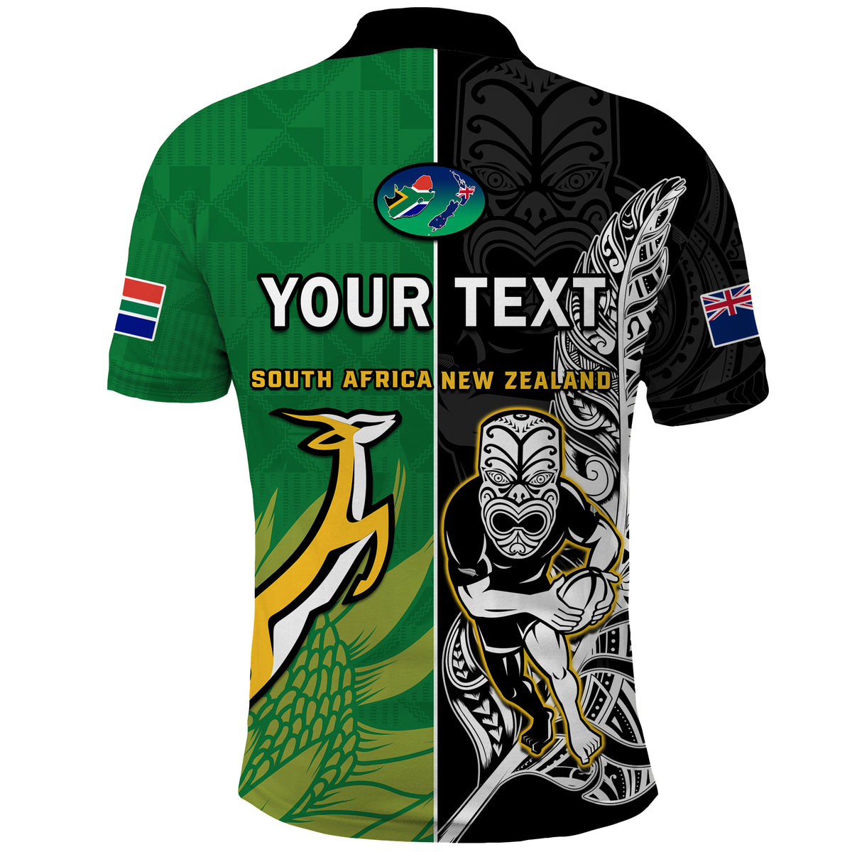 Custom New Zealand South Africa Rugby Polo Shirt All Black Maori Mix Springboks - Wonder Print Shop