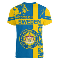 Sweden Football Women V Neck T Shirt Come On Sverige 2023 World Cup - Wonder Print Shop