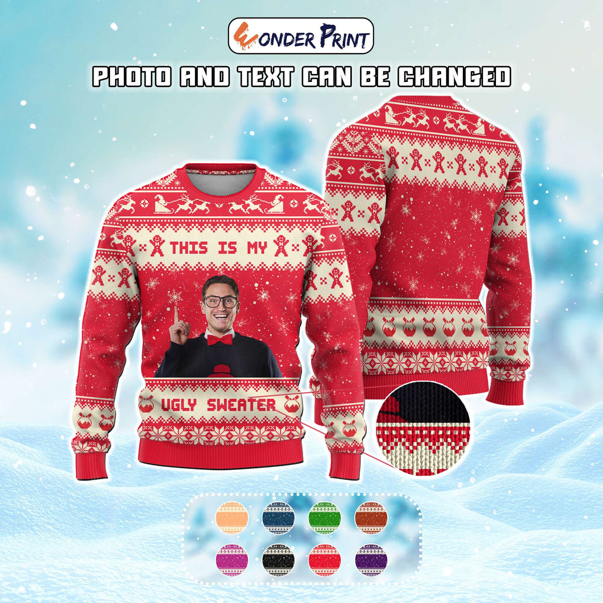 Custom Photo Xmas Ugly Christmas Sweater This Is My Ugly Sweater - Wonder Print Shop