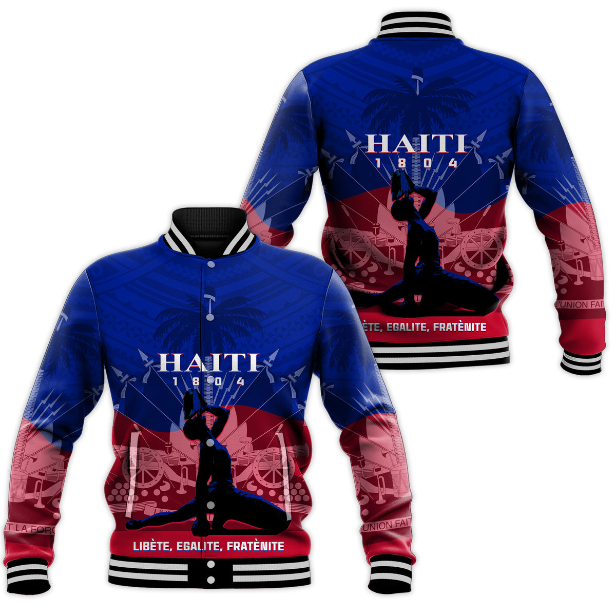 Haiti Baseball Jacket Negre Marron With Coat Of Arms Polynesian Style - Wonder Print Shop