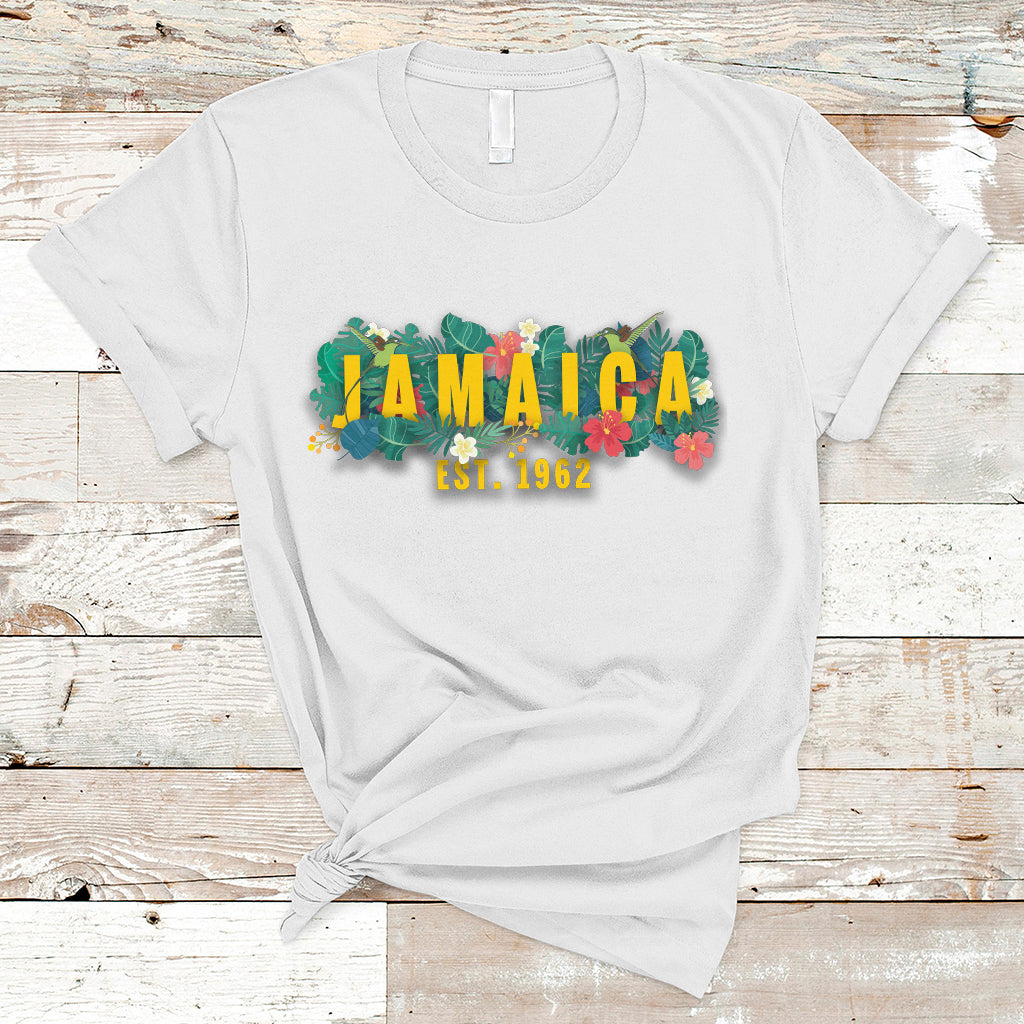 Jamaica T Shirt Jamaica Est 1962 Jamaican Flower Bird Travel Souvenir - Wonder Print Shop
