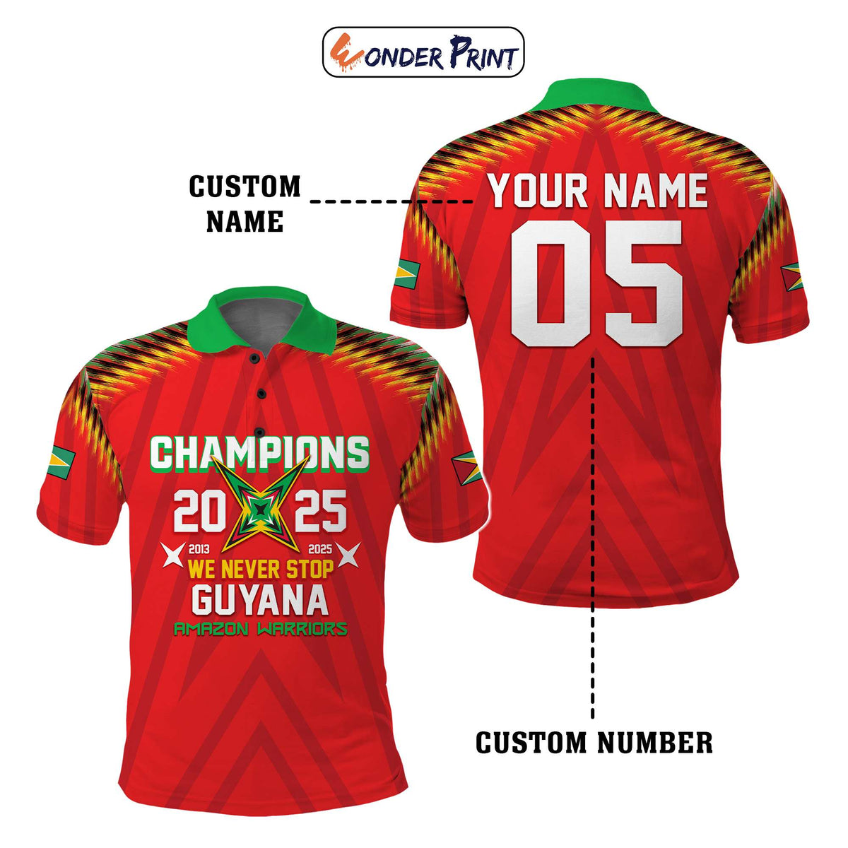 Custom 2025 Champions Guyana Amazon Warriors Cricket Polo Shirt We Never Stop CTM05