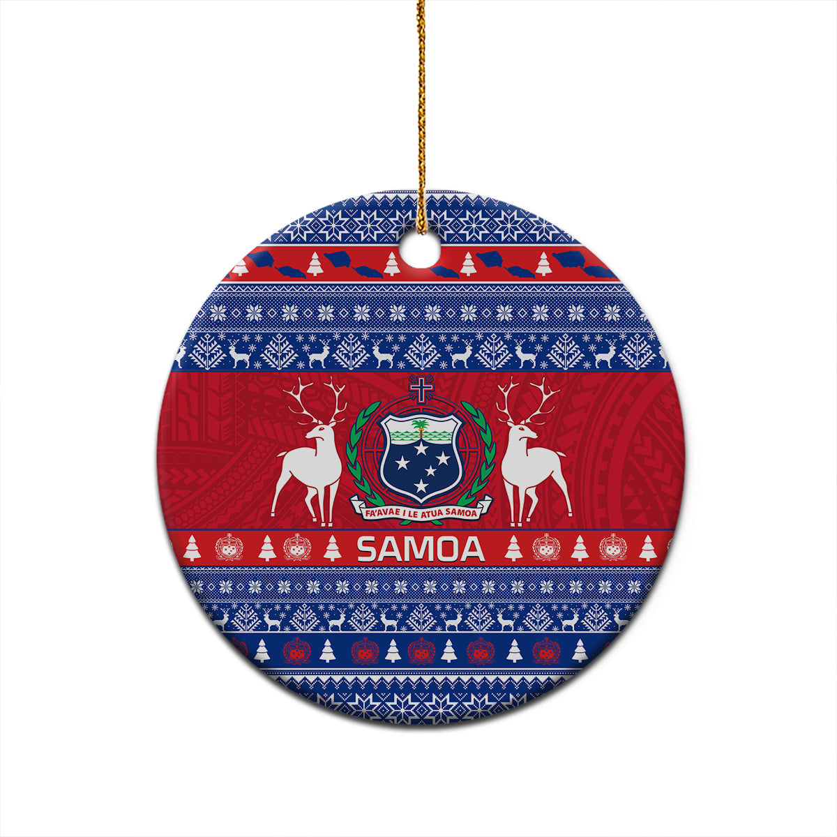 Personalised Samoa Christmas Ceramic Ornament Samoan Coat Of Arms Manuia Le Kirisimas - Wonder Print Shop