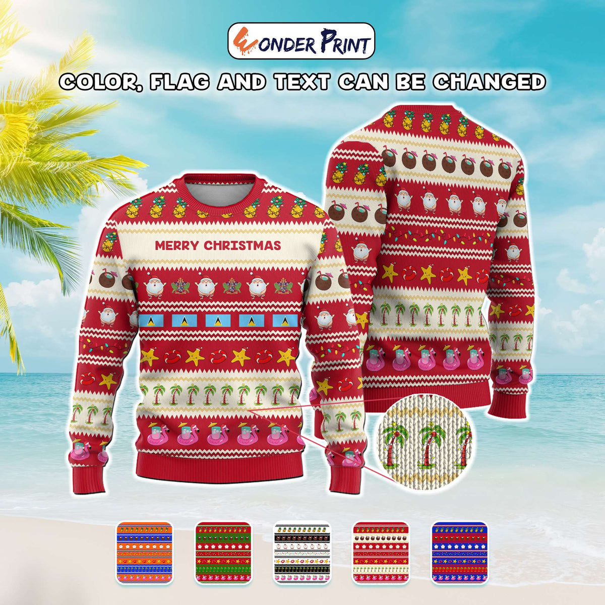 Custom Caribbean Countries Xmas Ugly Christmas Sweater Funny Tropical Style - Wonder Print Shop