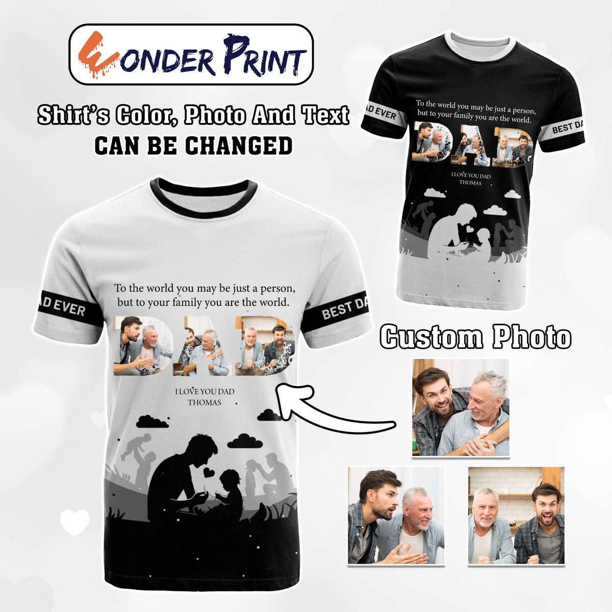 Custom Photo Father's Day T Shirt I Love You Dad | Wonder Print Shop