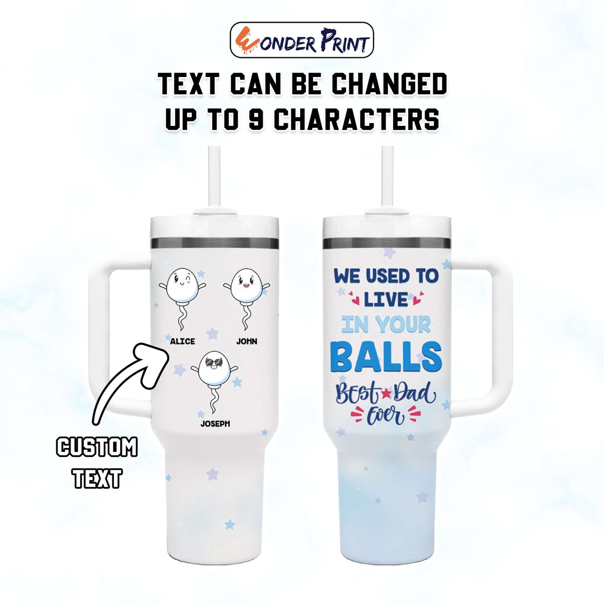 Custom Father's Day Tumbler With Handle We Used To Live In Your Balls | Wonder Print Shop
