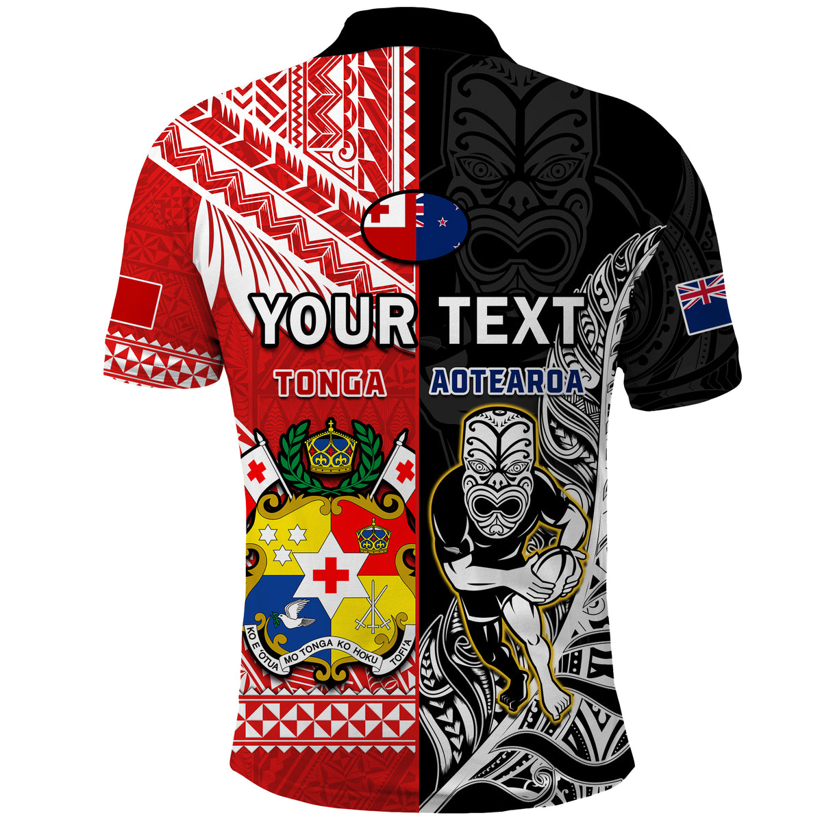 Custom Mate Maa Tonga All Black Rugby Polo Shirt Polynesian Mix NZ Maori Fern - Wonder Print Shop