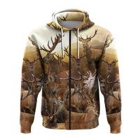 Deer graphic pullover hoodie in cream with full front panel and drawstring hood
