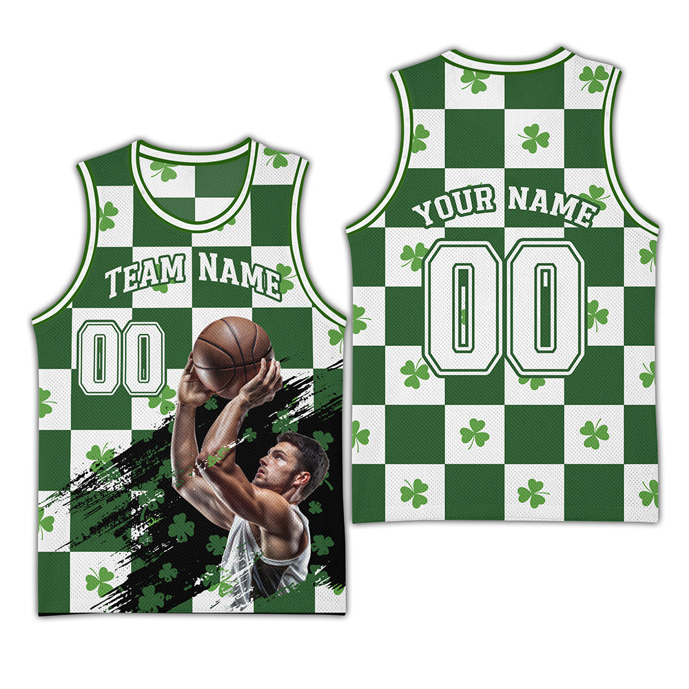 Custom Green Clovers Basketball Jersey