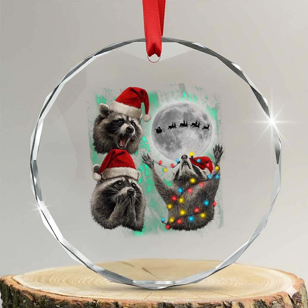 3 Raccoons Howling At Moon Christmas Crystal Glass Ornament Funny Weird Cursed Meme - Wonder Print Shop