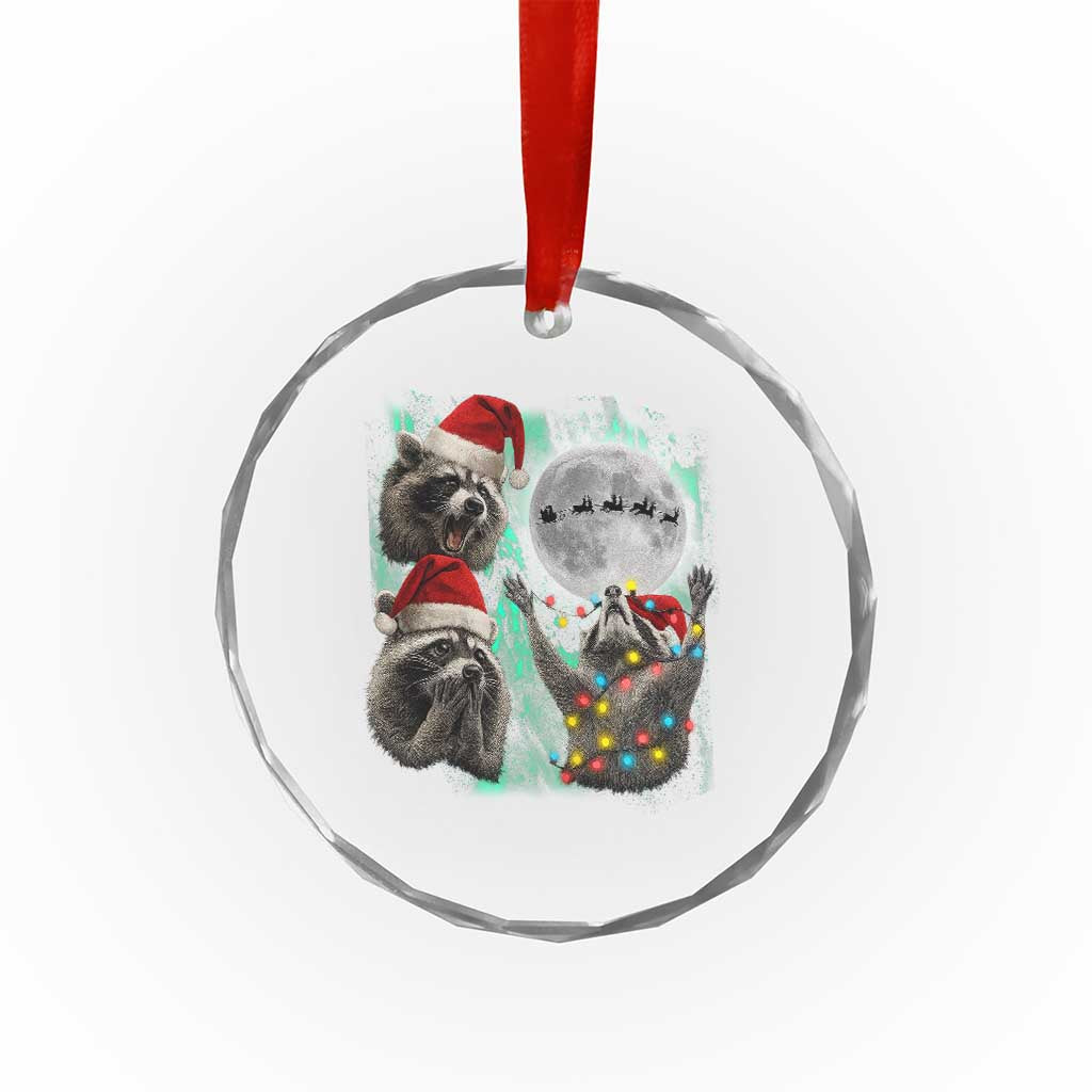3 Raccoons Howling At Moon Christmas Crystal Glass Ornament Funny Weird Cursed Meme - Wonder Print Shop