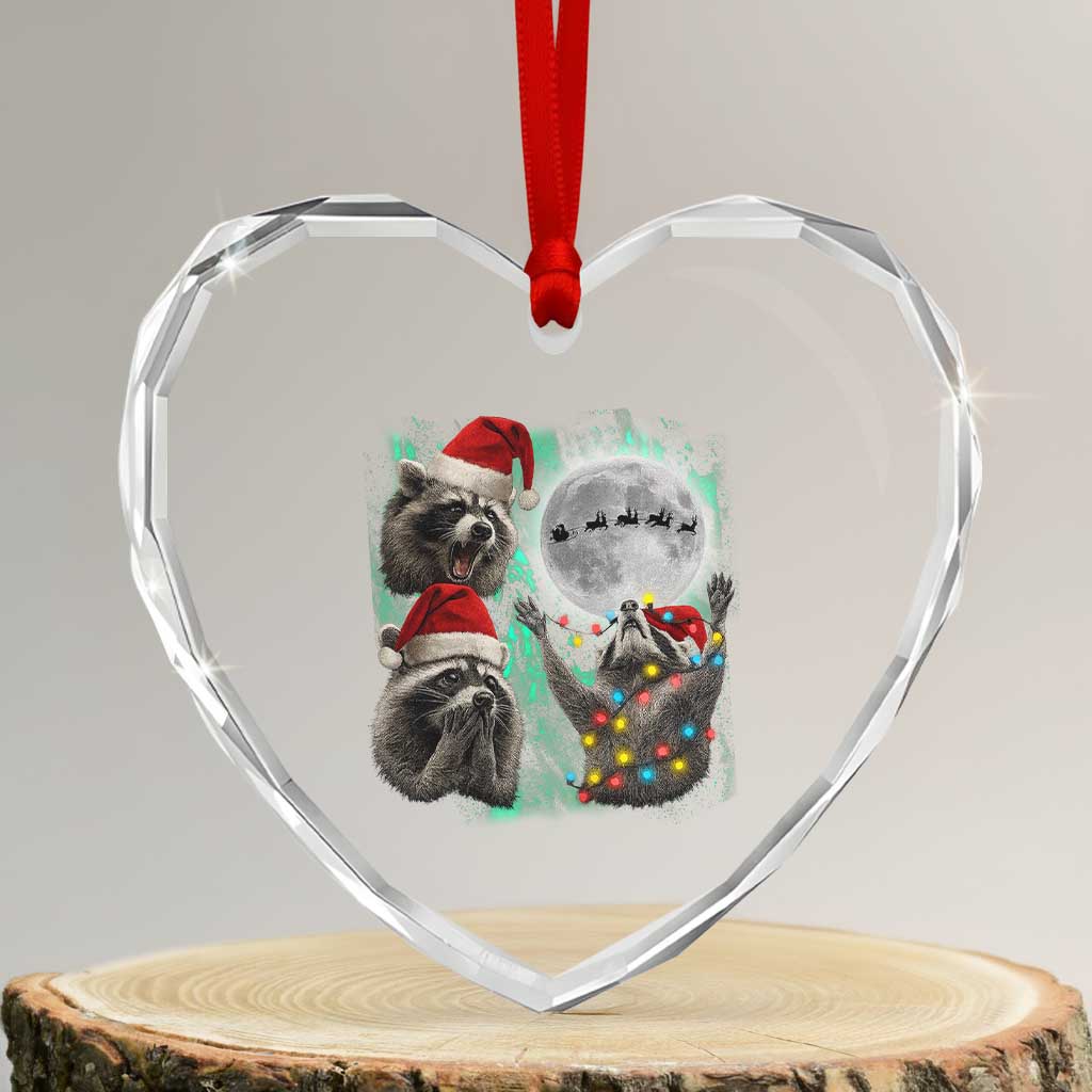 3 Raccoons Howling At Moon Christmas Heart Crystal Glass Ornament Funny Weird Cursed Meme - Wonder Print Shop