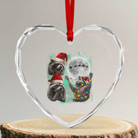 3 Raccoons Howling At Moon Christmas Heart Crystal Glass Ornament Funny Weird Cursed Meme - Wonder Print Shop