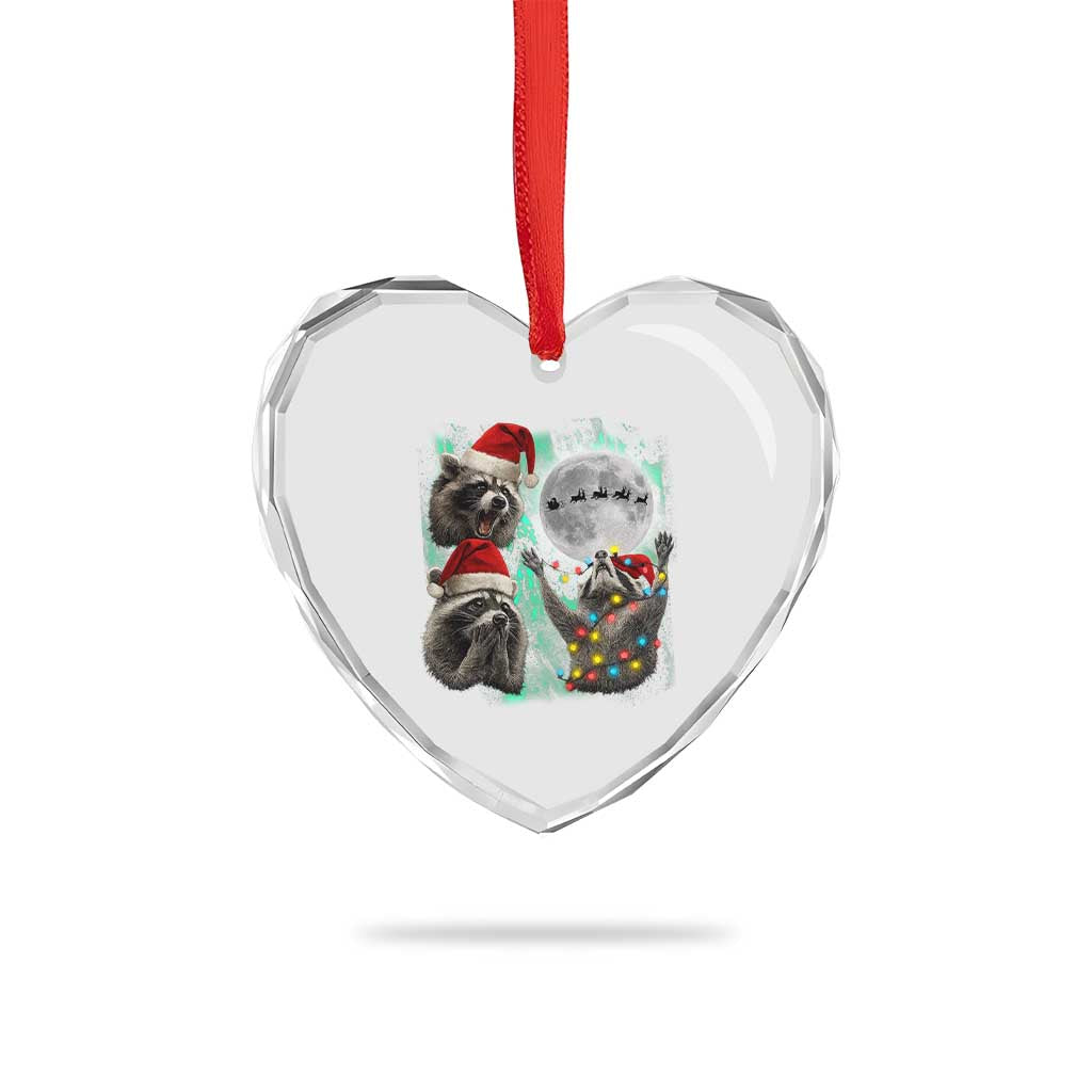 3 Raccoons Howling At Moon Christmas Heart Crystal Glass Ornament Funny Weird Cursed Meme - Wonder Print Shop