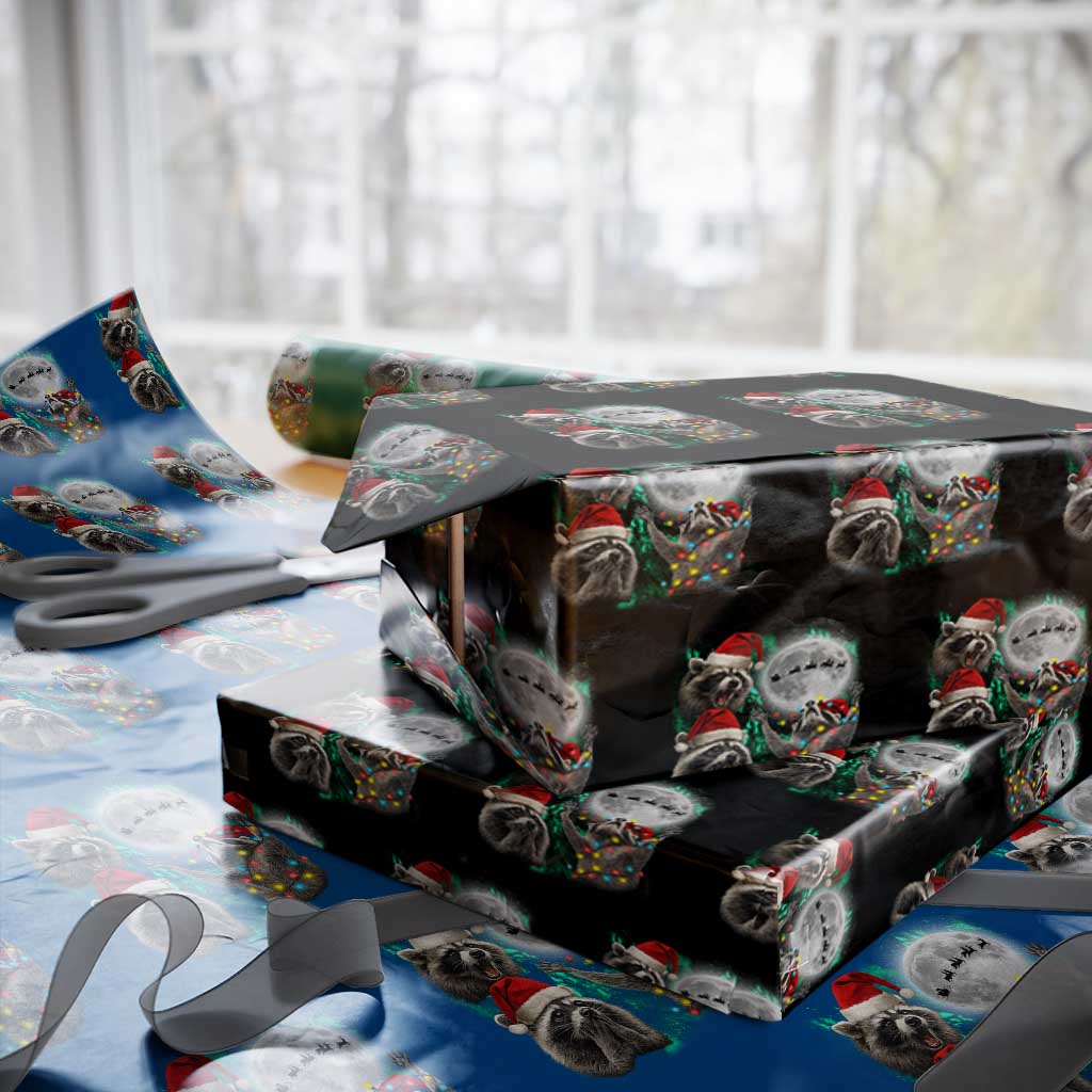 3 Raccoons Howling At Moon Christmas Wrapping Paper Roll Funny Weird Cursed Meme - Wonder Print Shop