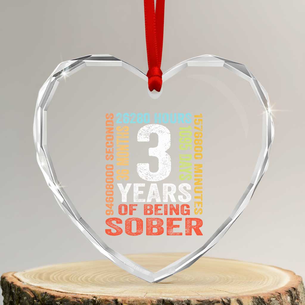 3 Years Of Being Sober Heart Crystal Glass Ornament 3 Years Sobriety Anniversary Addiction Recovery