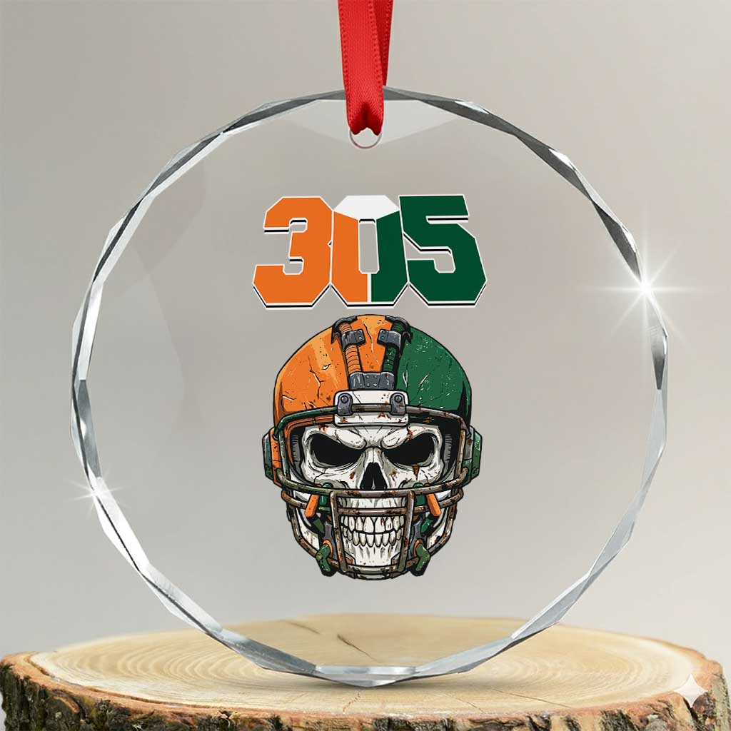 305 Football Warrior Skull Crystal Glass Ornament Orange and Green Miami Vibes