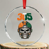 305 Football Warrior Skull Crystal Glass Ornament Orange and Green Miami Vibes