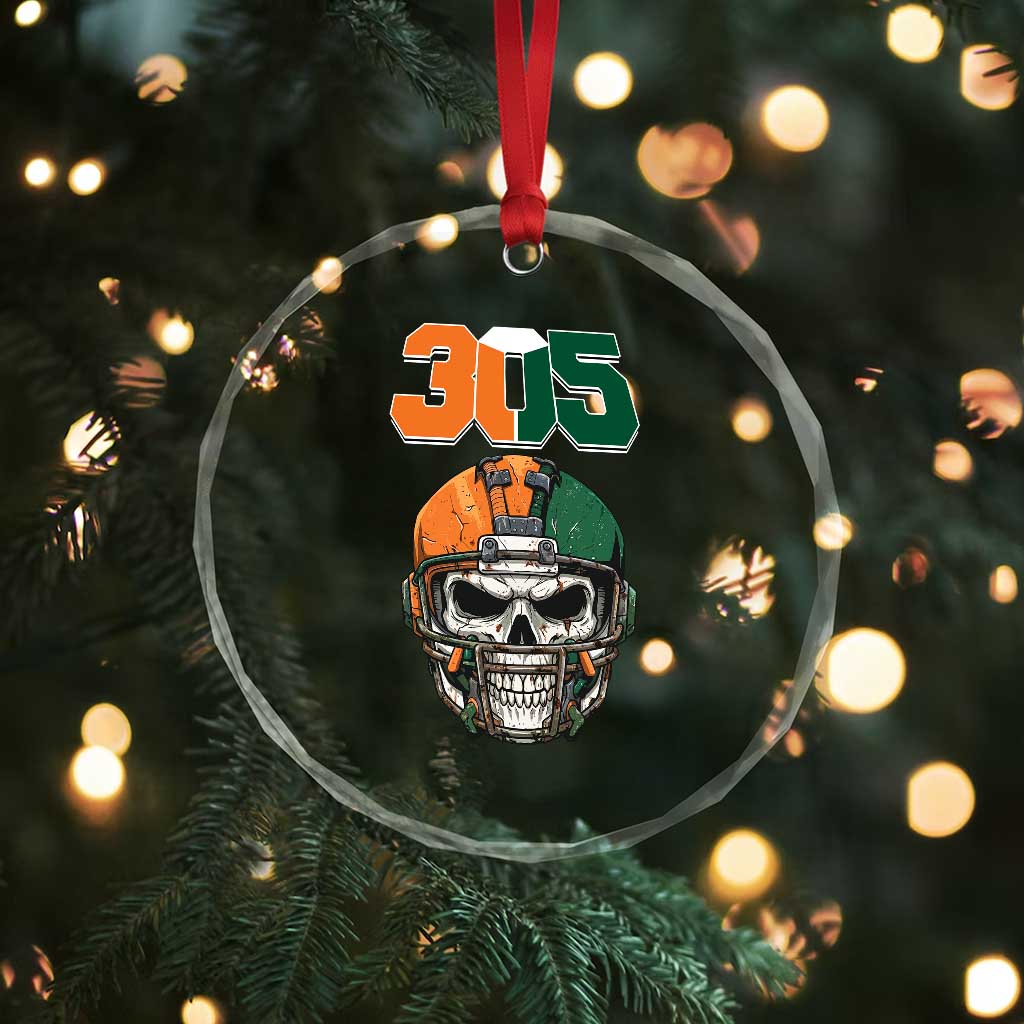 305 Football Warrior Skull Crystal Glass Ornament Orange and Green Miami Vibes