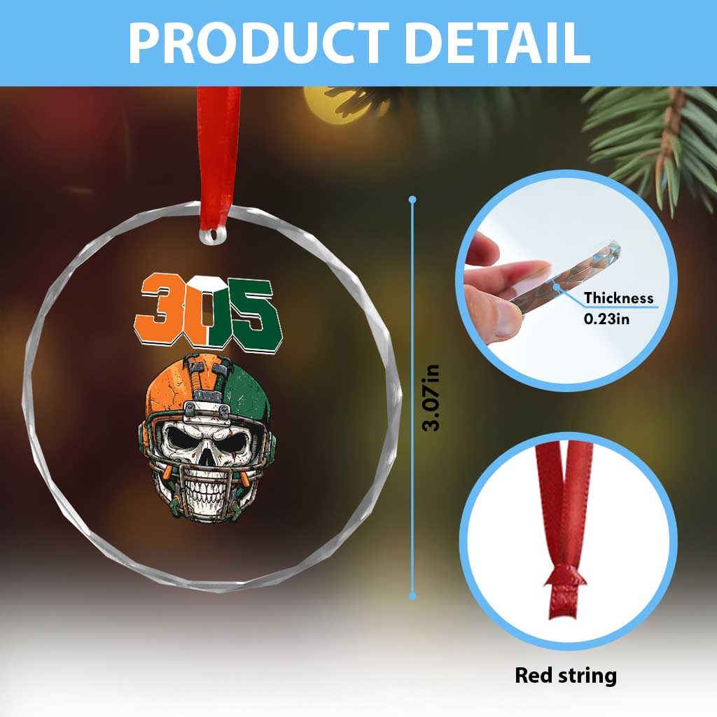 305 Football Warrior Skull Crystal Glass Ornament Orange and Green Miami Vibes