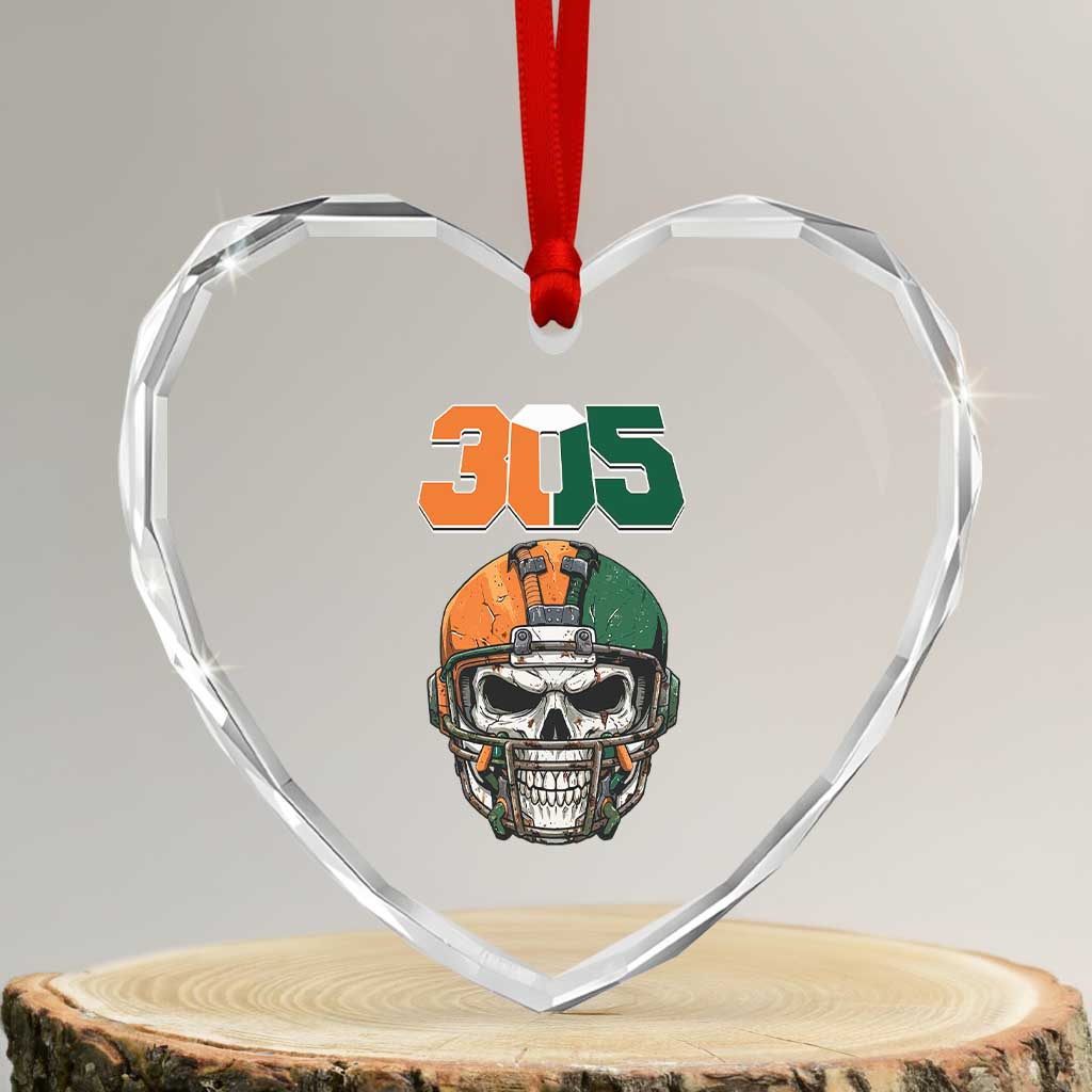 305 Football Warrior Skull Heart Crystal Glass Ornament Orange and Green Miami Vibes