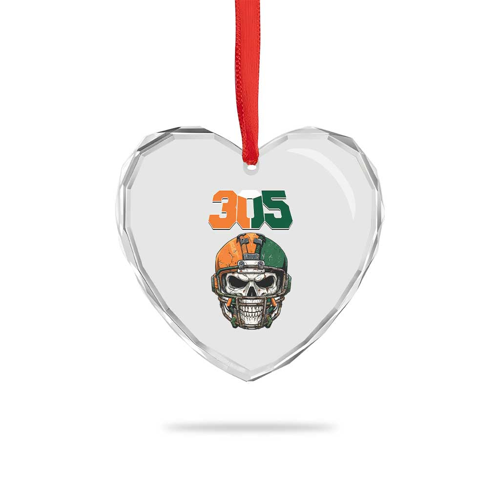 305 Football Warrior Skull Heart Crystal Glass Ornament Orange and Green Miami Vibes