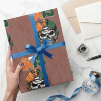 305 Football Warrior Skull Wrapping Paper Roll Orange and Green Miami Vibes