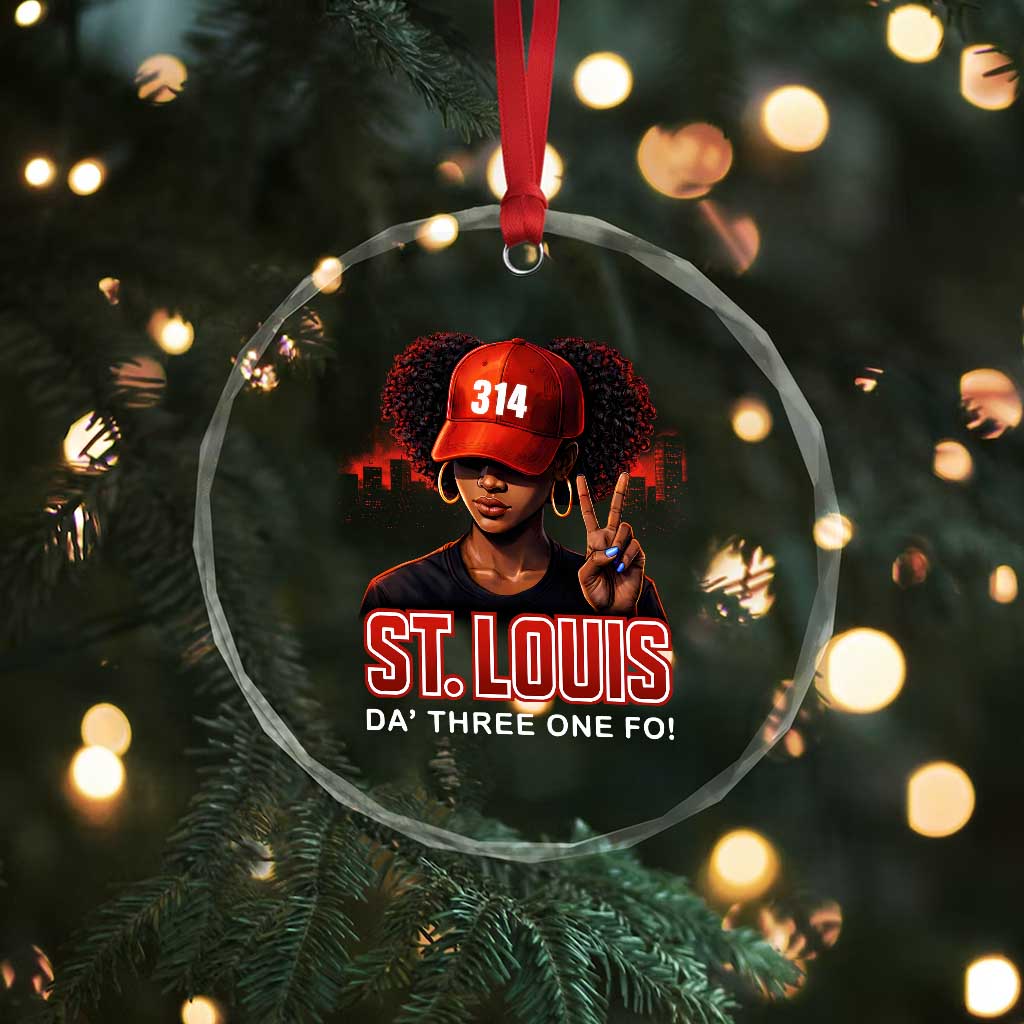 314 St Louis Crystal Glass Ornament Red Hat African American Woman STL City Pride Area Code