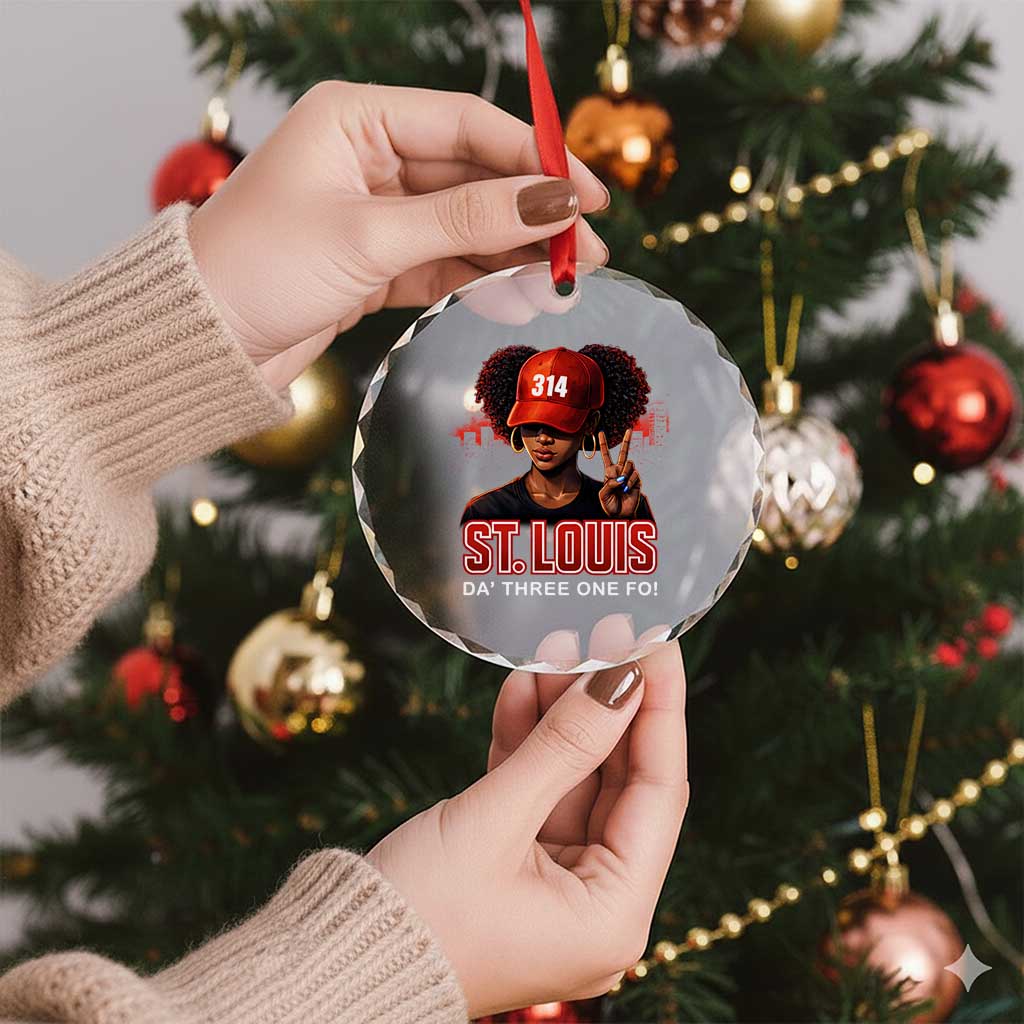314 St Louis Crystal Glass Ornament Red Hat African American Woman STL City Pride Area Code