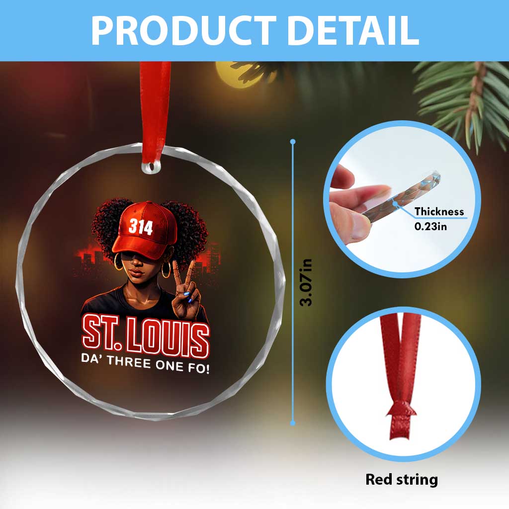 314 St Louis Crystal Glass Ornament Red Hat African American Woman STL City Pride Area Code