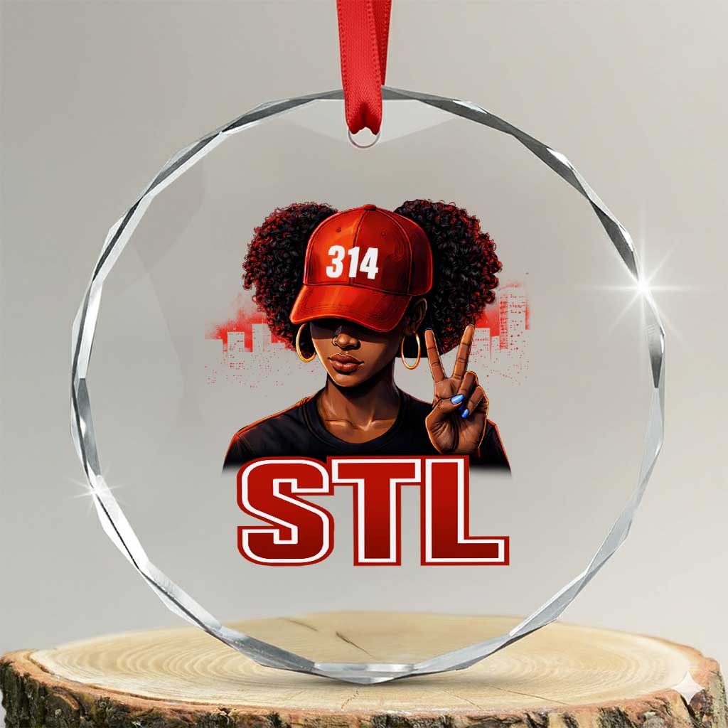 314 STL Crystal Glass Ornament Red Hat African American Woman  Area Code St Louis City Pride