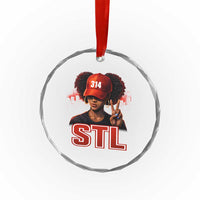 314 STL Crystal Glass Ornament Red Hat African American Woman  Area Code St Louis City Pride