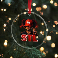 314 STL Crystal Glass Ornament Red Hat African American Woman  Area Code St Louis City Pride