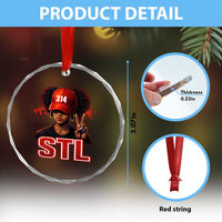 314 STL Crystal Glass Ornament Red Hat African American Woman  Area Code St Louis City Pride