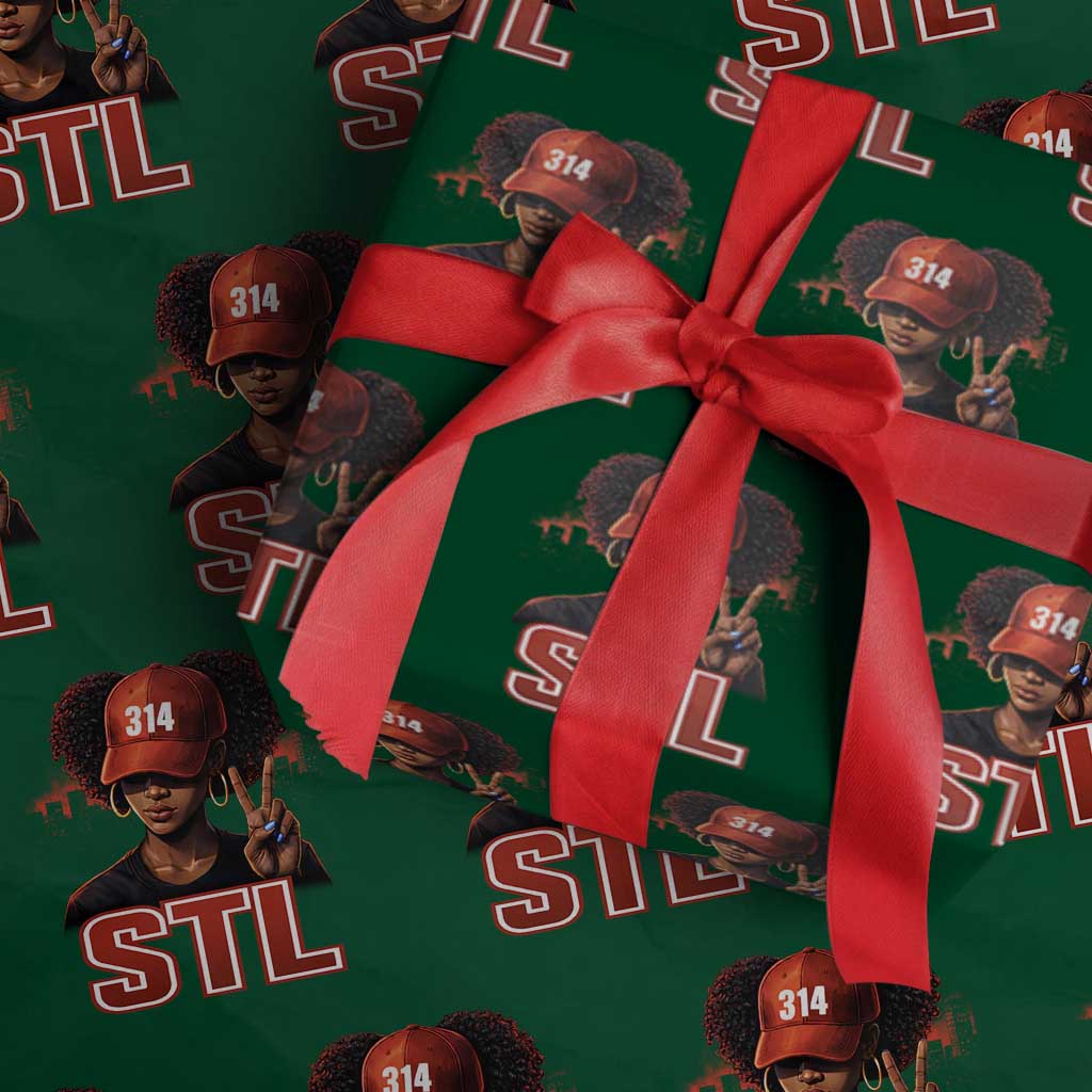 314 STL Wrapping Paper Roll Red Hat African American Woman  Area Code St Louis City Pride