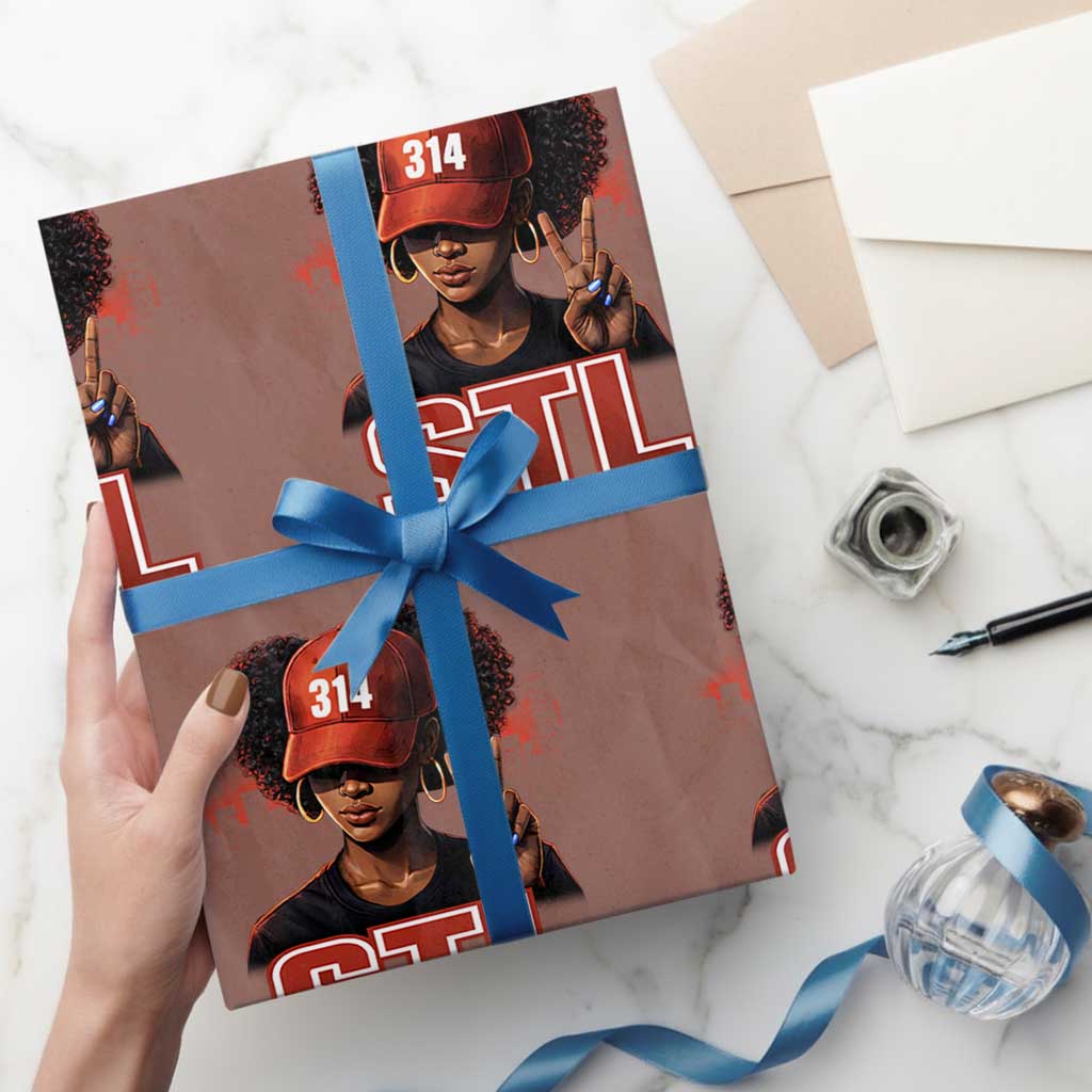 314 STL Wrapping Paper Roll Red Hat African American Woman  Area Code St Louis City Pride