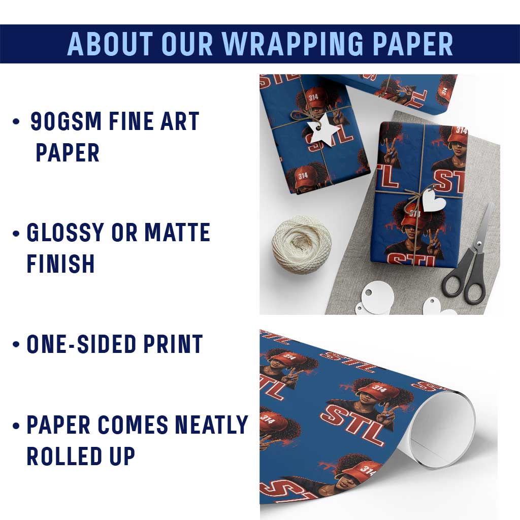 314 STL Wrapping Paper Roll Red Hat African American Woman  Area Code St Louis City Pride
