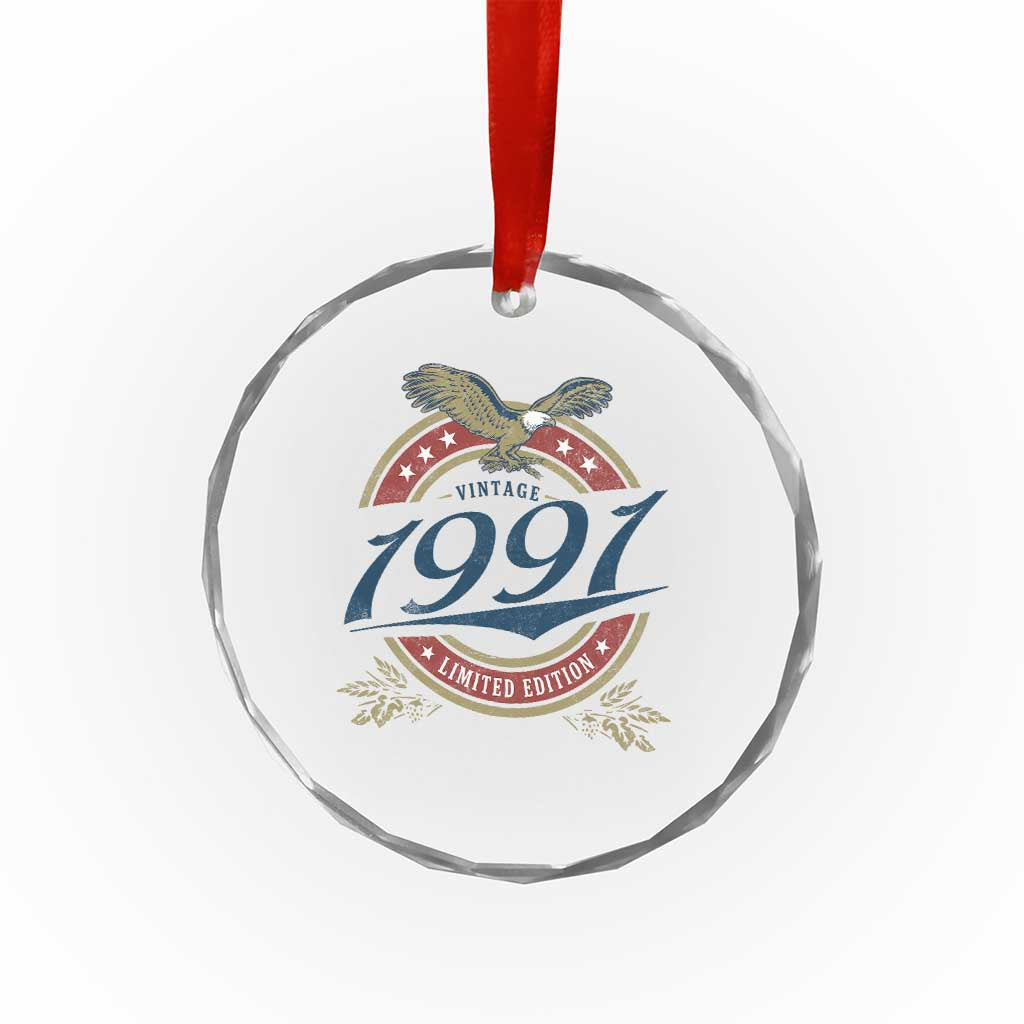 35th Birthday Beer Lover Vintage 1991 Limited Edition Crystal Glass Ornament Bald Eagle