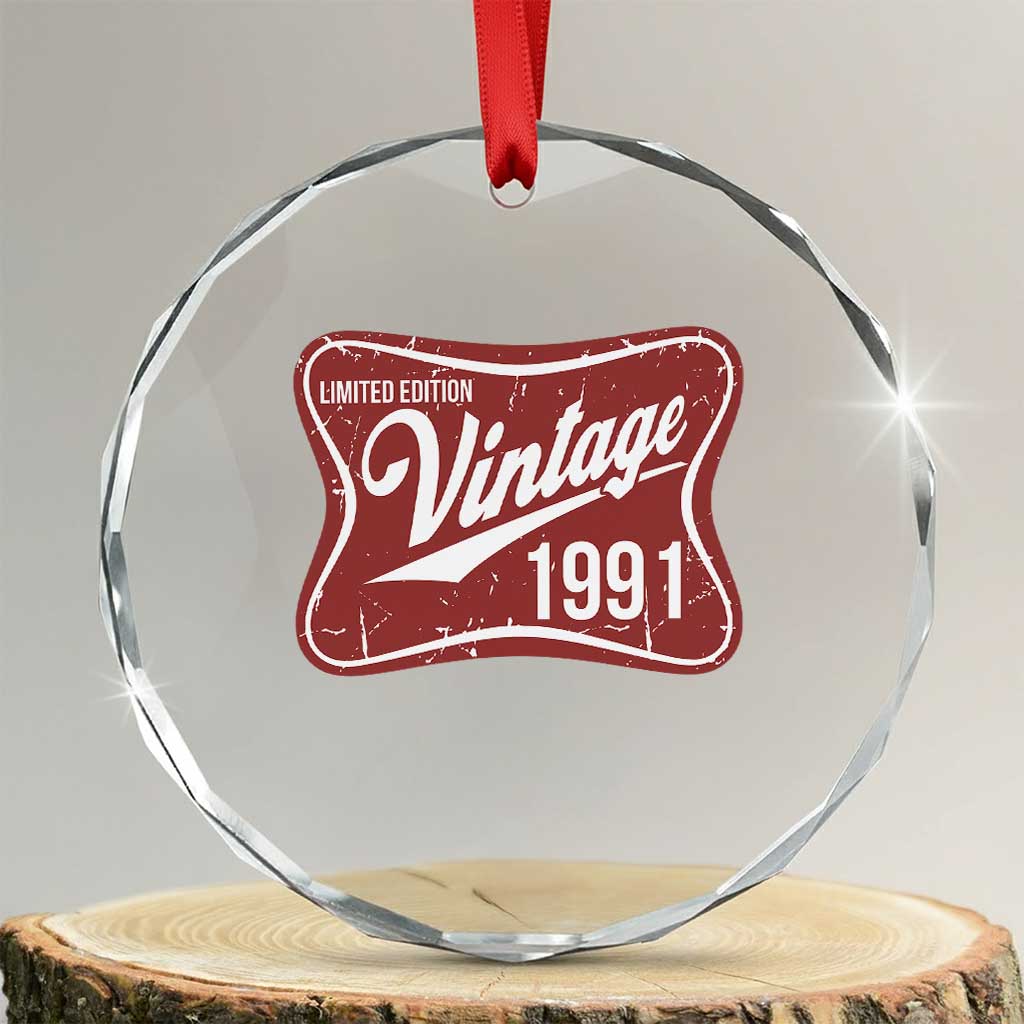 35th Birthday Beer Lover Vintage 1991 Limited Edition Crystal Glass Ornament Red Metal Beer Soft Sign Graphic