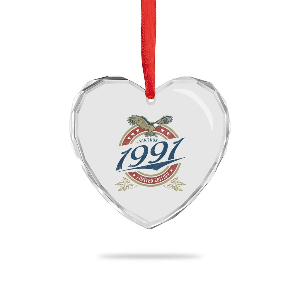 35th Birthday Beer Lover Vintage 1991 Limited Edition Heart Crystal Glass Ornament Bald Eagle