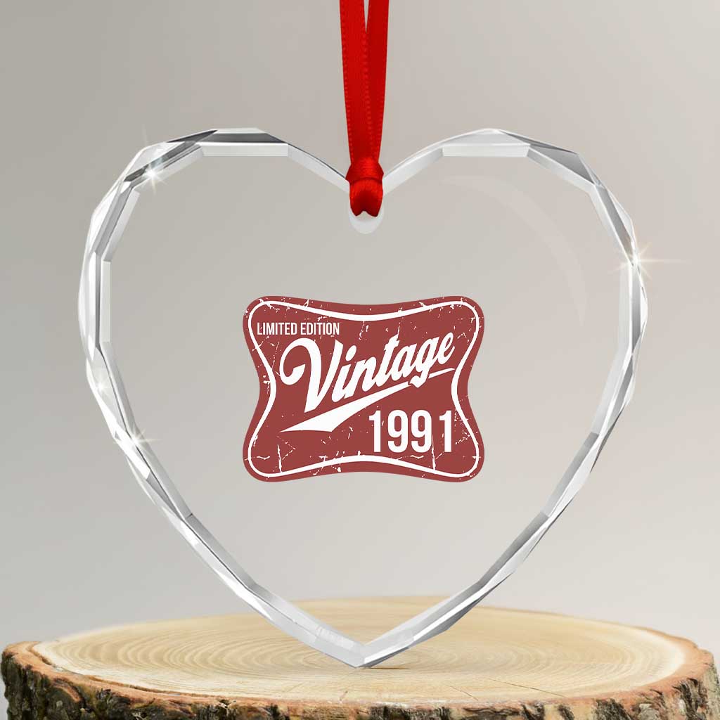 35th Birthday Beer Lover Vintage 1991 Limited Edition Heart Crystal Glass Ornament Red Metal Beer Soft Sign Graphic